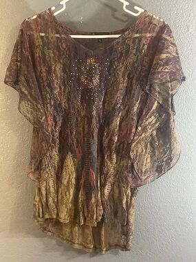 Signature Studio Multicolor Lace Overlay Top with Rhinestones